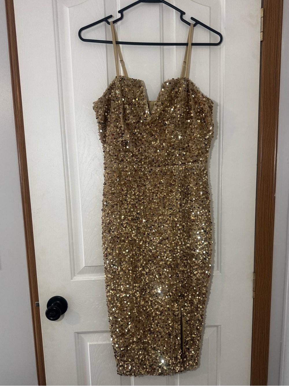 Gold Sequin Spaghetti-Strap Midi Dress Small